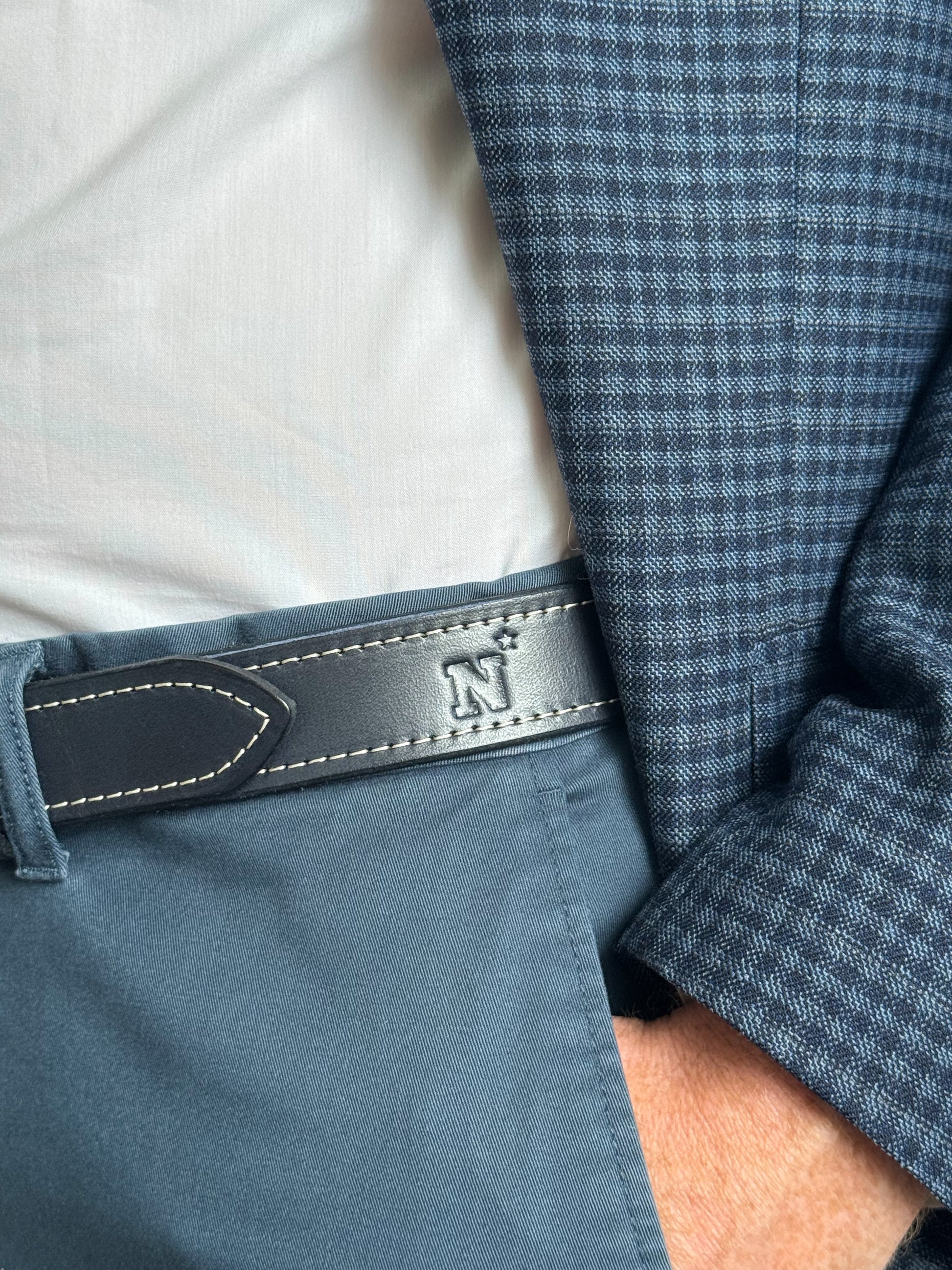 Handcrafted leather belt with Navy Midshipmen logo debossed